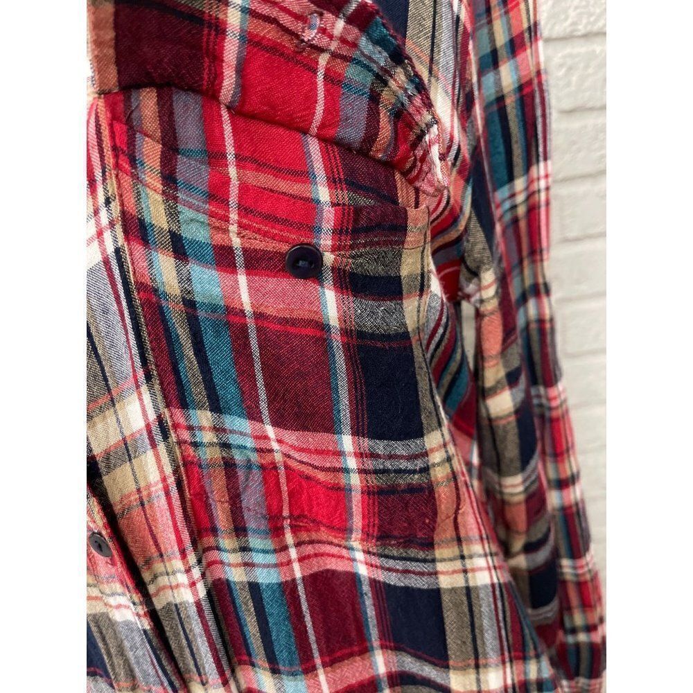 Indigo Thread Co. Women Red Plaid Button Down Long Shirt  Tunic Size M - Picture 3 of 10